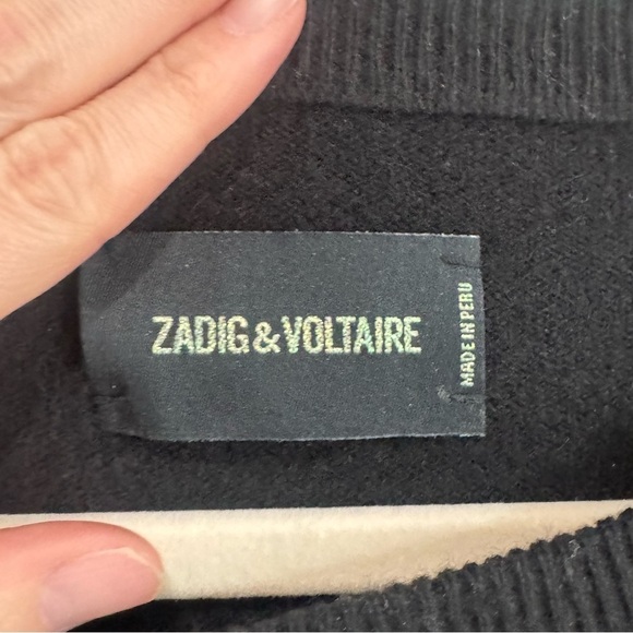 Zadig & Voltaire Cici Patch Cashmere Sweater Black Small Casual Relaxed Boho - Picture 3 of 10